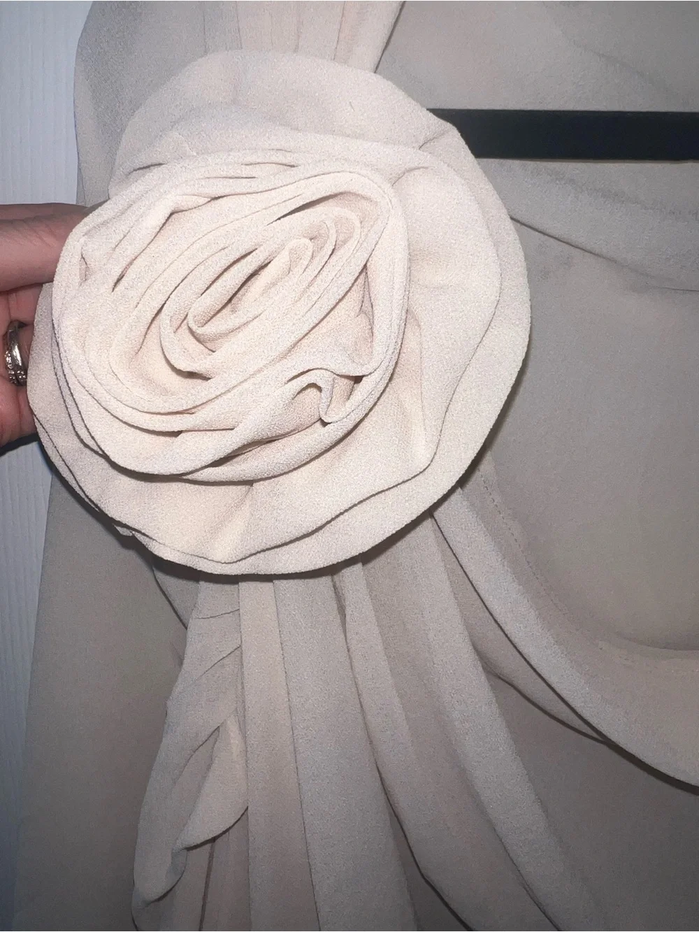 Commence new with takes. Elegant Cream Chiffon Draped Scarf with Rosette -